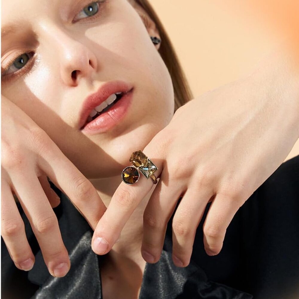 Geometric Crystal Statement Adjustable Open Ring … - image 4